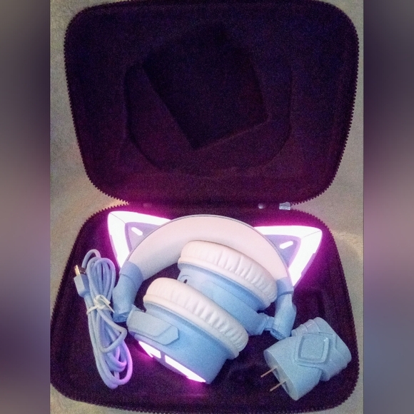 Blue and White Over-Ear Headphones with LED Lights